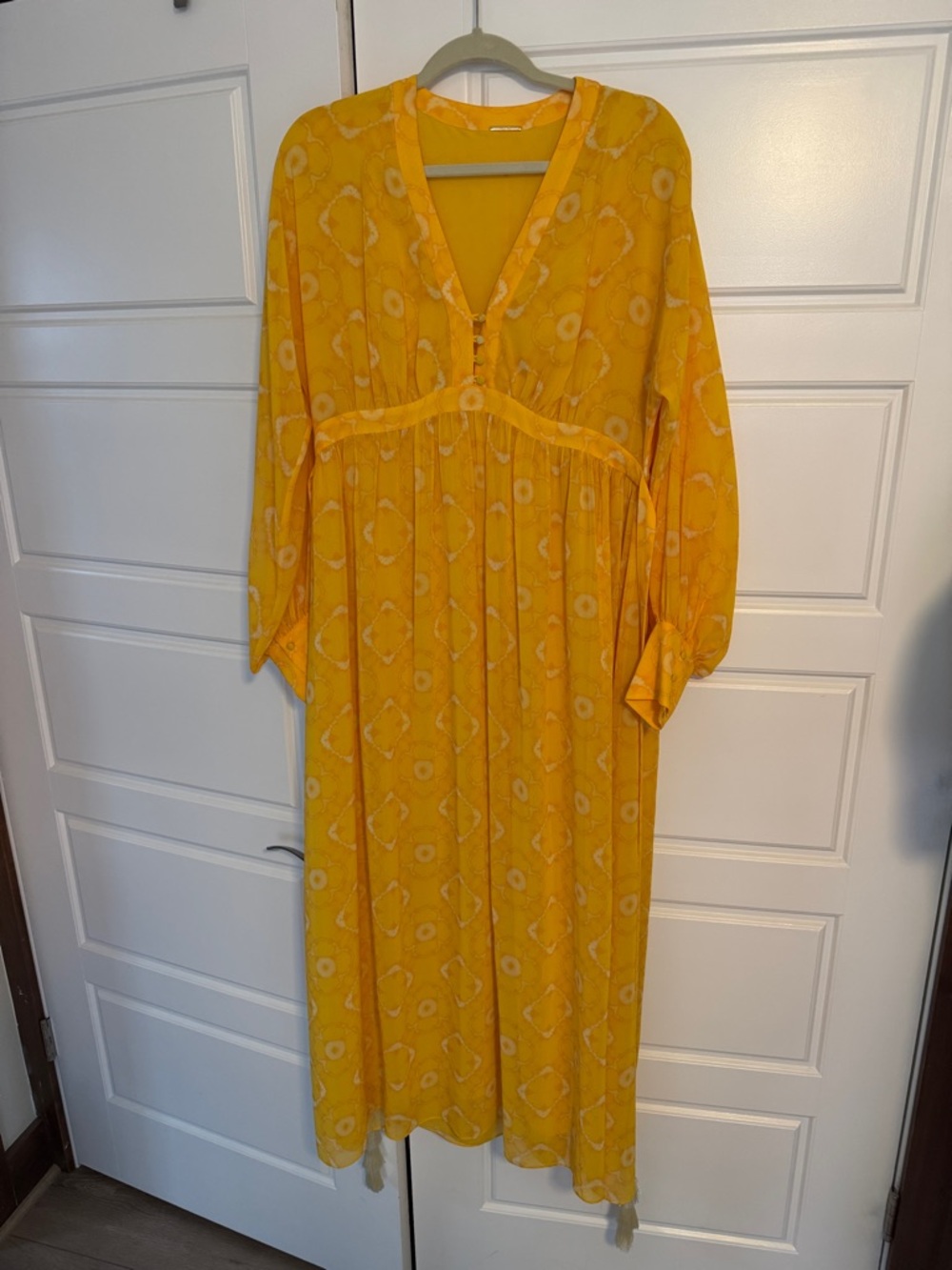 Sunshine Yellow Printed Maxi Dress with V-Neck